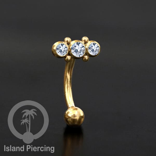 Curved Barbell Eyebrow Piercing banyak pilihan Tindik Alis dan Rook warna gold Kristal bening