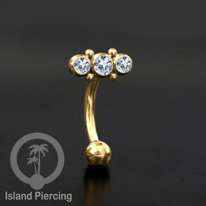 Curved Barbell Eyebrow Piercing banyak pilihan Tindik Alis dan Rook warna gold Kristal bening