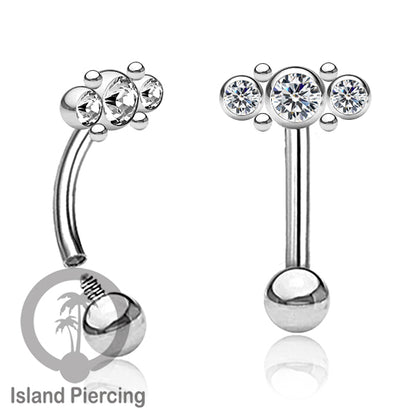 Curved Barbell Eyebrow Piercing banyak pilihan Tindik Alis dan Rook warna silver Kristal bening