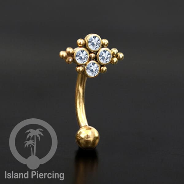 Curved Barbell Eyebrow Piercing banyak pilihan Tindik Alis dan Rook warna gold Kristal bening