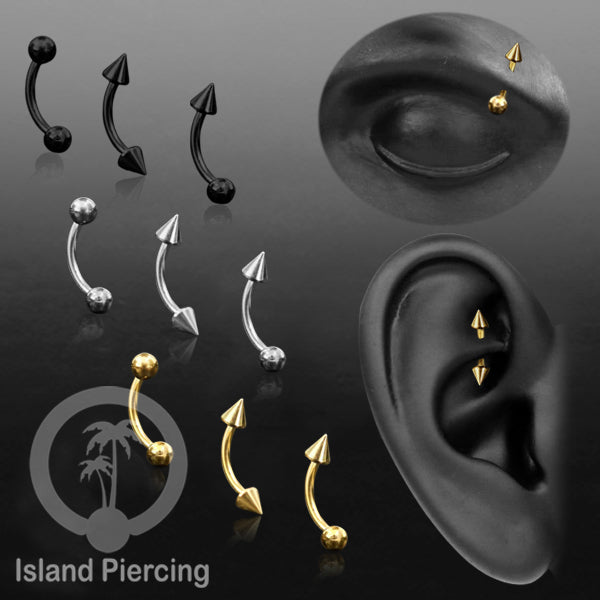 Tindik Alis dan Rook Piercing Curved Barbell model yang polos tiga warna