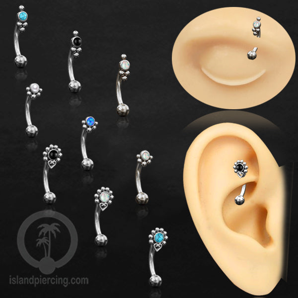 Curved Barbell Eyebrow Piercing Tindik Alis dan Rook warna silver pakai batu