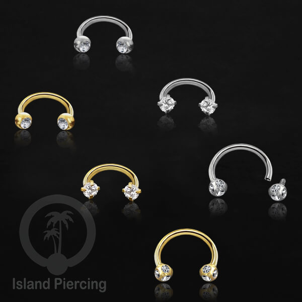 Circular Barbell Piercing Jewelry yang popular warna gold atau silver dengan kristal zircon