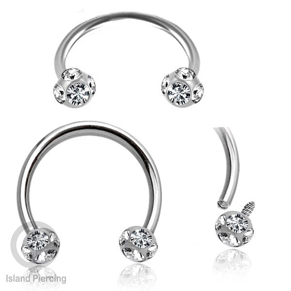 Circular Barbell Piercing Jewelry yang popular warna gold atau silver dengan kristal zircon