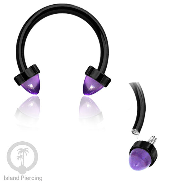 Circular Barbell Piercing dan Septum Jewelry warna hitam dengan batu bentuk peluru