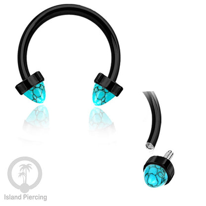 Circular Barbell Piercing dan Septum Jewelry warna hitam dengan batu bentuk peluru