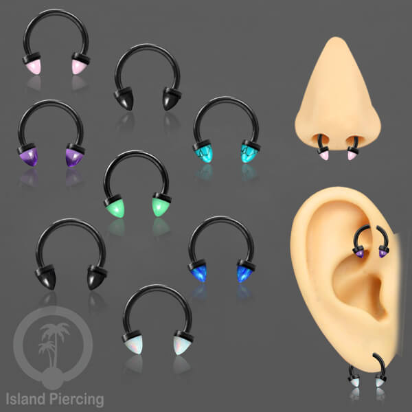 Circular Barbell Piercing dan Septum Jewelry warna hitam dengan batu bentuk peluru
