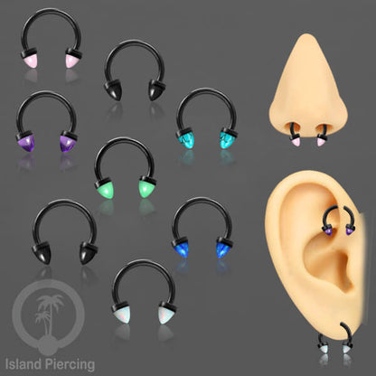 Circular Barbell Piercing dan Septum Jewelry warna hitam dengan batu bentuk peluru