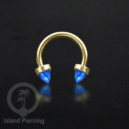 Circular Barbell Piercing dan Septum Jewelry warna gold dengan batu bentuk peluru