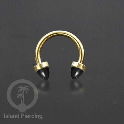 Circular Barbell Piercing dan Septum Jewelry warna gold dengan batu bentuk peluru