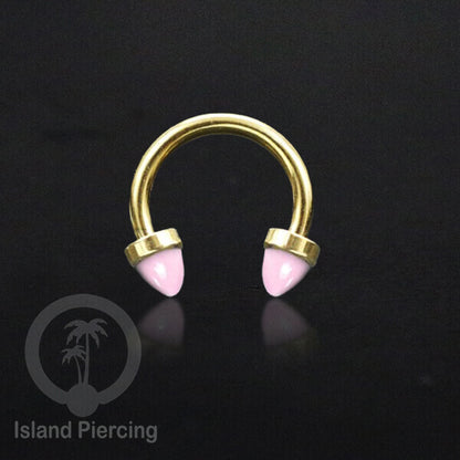 Circular Barbell Piercing dan Septum Jewelry warna gold dengan batu bentuk peluru