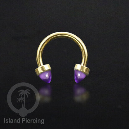 Circular Barbell Piercing dan Septum Jewelry warna gold dengan batu bentuk peluru