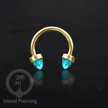 Circular Barbell Piercing dan Septum Jewelry warna gold dengan batu bentuk peluru