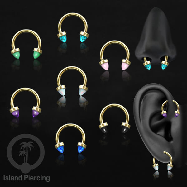 Circular Barbell Piercing dan Septum Jewelry warna gold dengan batu bentuk peluru