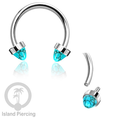 Circular Barbell Piercing dan Septum Jewelry warna silver dengan batu bentuk peluru