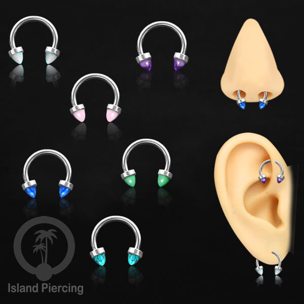 Circular Barbell Piercing dan Septum Jewelry warna silver dengan batu bentuk peluru