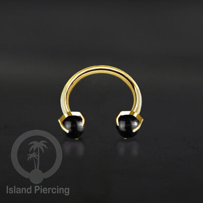 Circular Barbell Piercing dan Septum Jewelry warna gold dengan batu bentuk bola