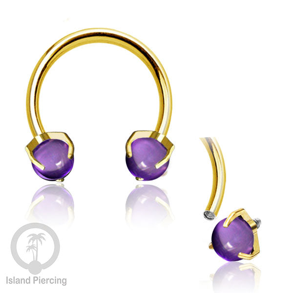 Circular Barbell Piercing dan Septum Jewelry warna gold dengan batu bentuk bola
