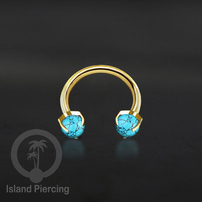 Circular Barbell Piercing dan Septum Jewelry warna gold dengan batu bentuk bola