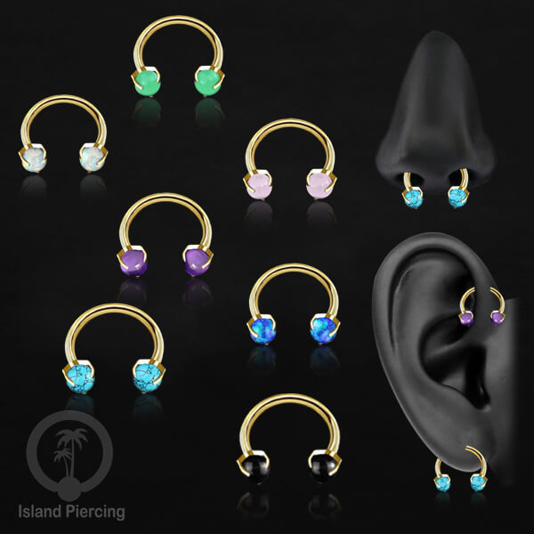 Circular Barbell Piercing dan Septum Jewelry warna gold dengan batu bentuk bola