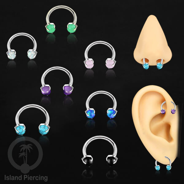 Circular Barbell Piercing dan Septum Jewelry warna silver dengan batu bentuk bola