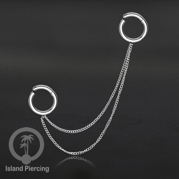 Piercing Set warna silver dengan dua Hinged Segment Ring sambung dengan Rantai.