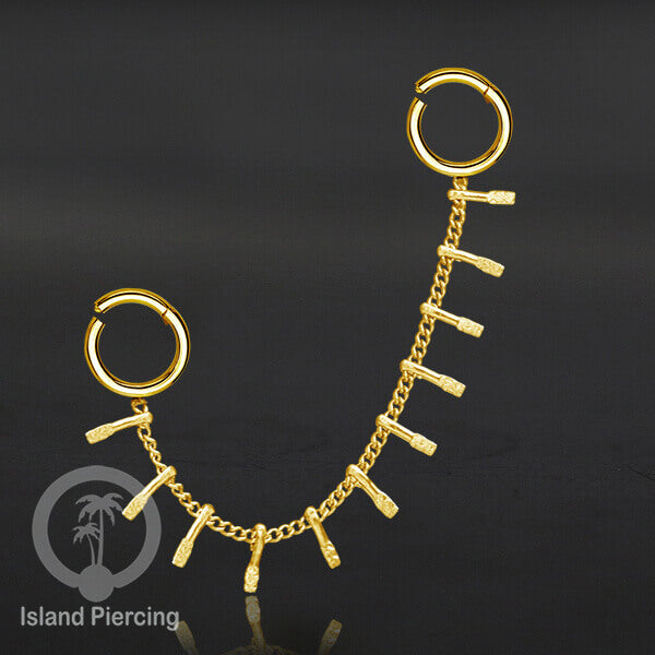 Piercing Set warna gold dengan dua Hinged Segment Ring sambung pakai Rantai.