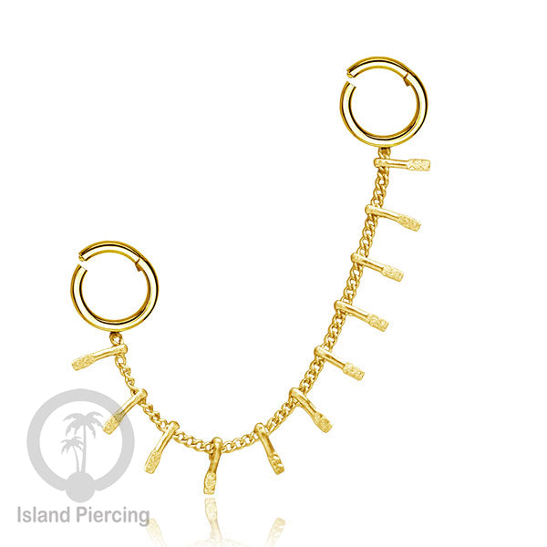 Piercing Set warna gold dengan dua Hinged Segment Ring sambung pakai Rantai.