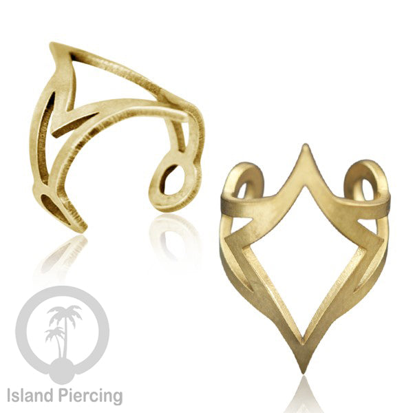 Steel Ear-cuffs warna gold, anting perhiasan stainless jepitan telinga motif yang exlusif Island Piercing