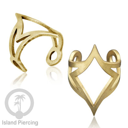Steel Ear-cuffs warna gold, anting perhiasan stainless jepitan telinga motif yang exlusif Island Piercing