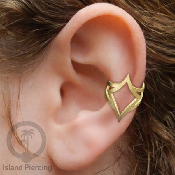 Steel Ear-cuffs warna gold, anting perhiasan stainless jepitan telinga motif yang exlusif Island Piercing
