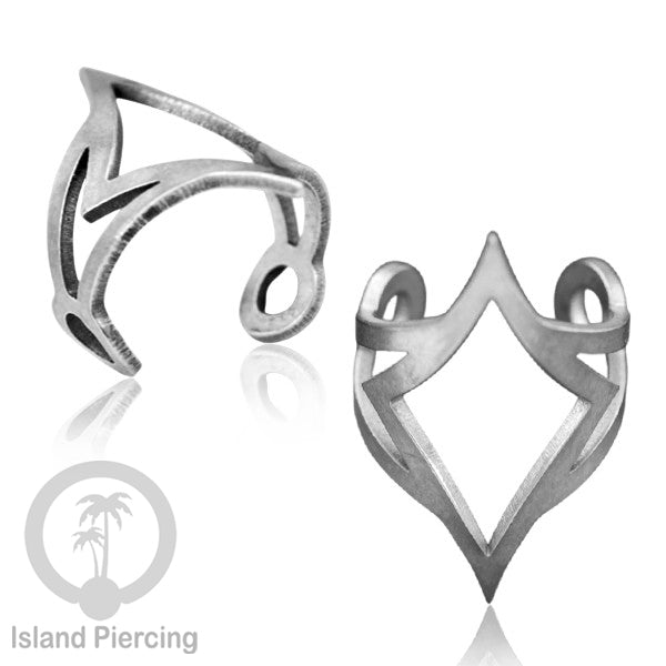 Steel Ear-cuffs waarna silver, anting perhiasan stainless jepitan telinga motif yang exlusif Island Piercing