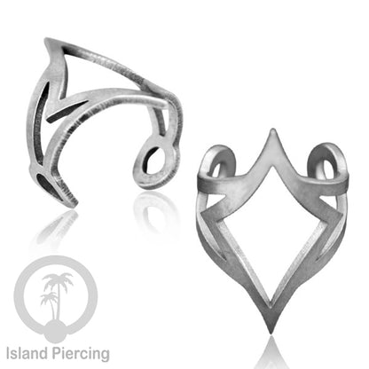 Steel Ear-cuffs waarna silver, anting perhiasan stainless jepitan telinga motif yang exlusif Island Piercing