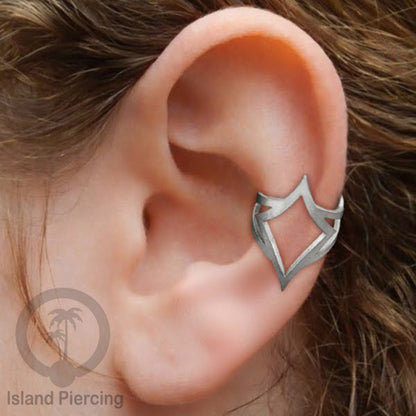 Steel Ear-cuffs waarna silver, anting perhiasan stainless jepitan telinga motif yang exlusif Island Piercing