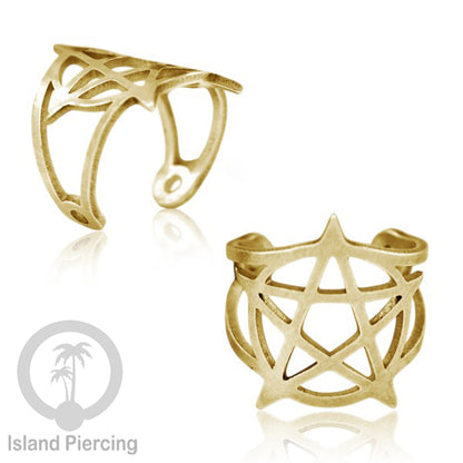Steel Ear-cuffs warna gold, anting perhiasan stainless jepitan telinga motif yang exlusif Island Piercing