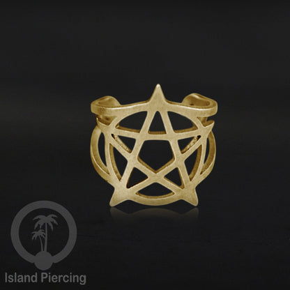 Steel Ear-cuffs warna gold, anting perhiasan stainless jepitan telinga motif yang exlusif Island Piercing
