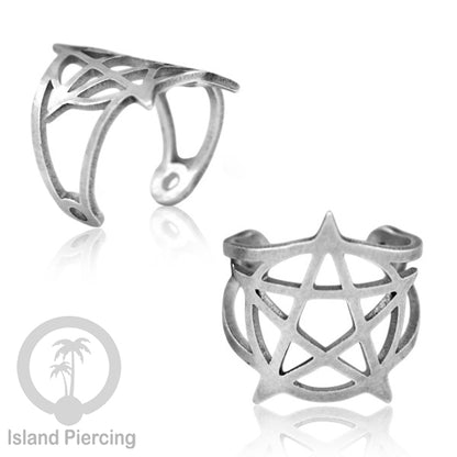 Steel Ear-cuffs waarna silver, anting perhiasan stainless jepitan telinga motif yang exlusif Island Piercing