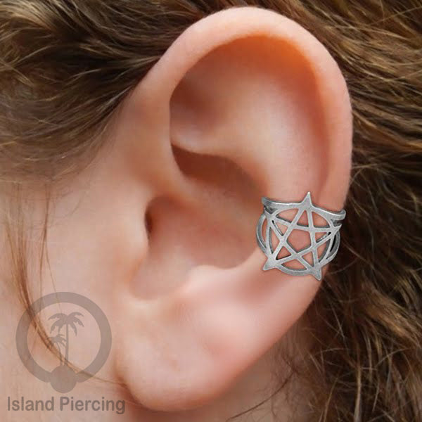 Steel Ear-cuffs waarna silver, anting perhiasan stainless jepitan telinga motif yang exlusif Island Piercing