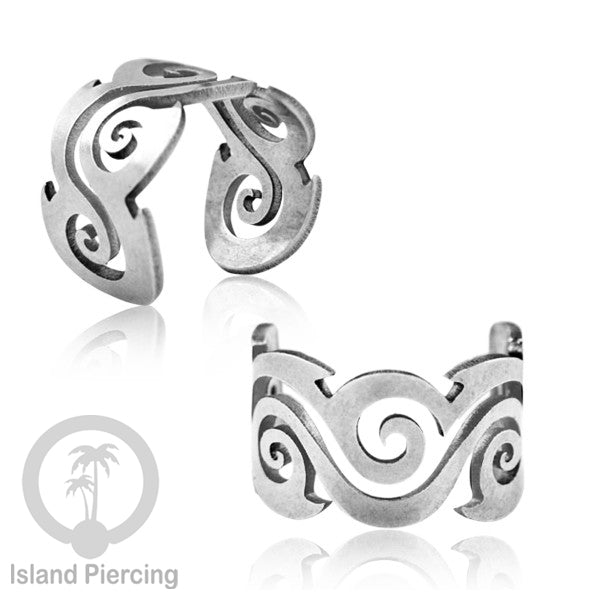 Steel Ear-cuffs waarna silver, anting perhiasan stainless jepitan telinga motif yang exlusif Island Piercing