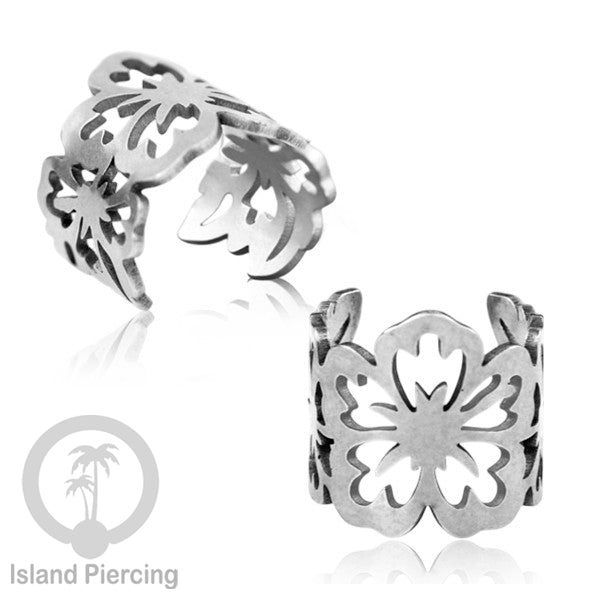 Steel Ear-cuffs waarna silver, anting perhiasan stainless jepitan telinga motif yang exlusif Island Piercing