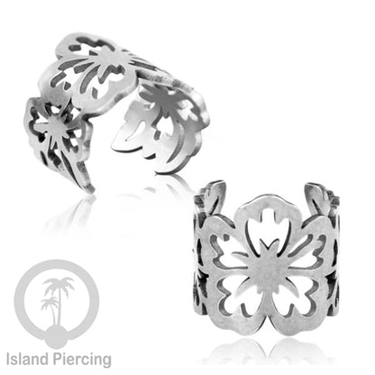 Steel Ear-cuffs waarna silver, anting perhiasan stainless jepitan telinga motif yang exlusif Island Piercing