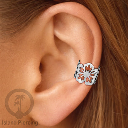 Steel Ear-cuffs waarna silver, anting perhiasan stainless jepitan telinga motif yang exlusif Island Piercing