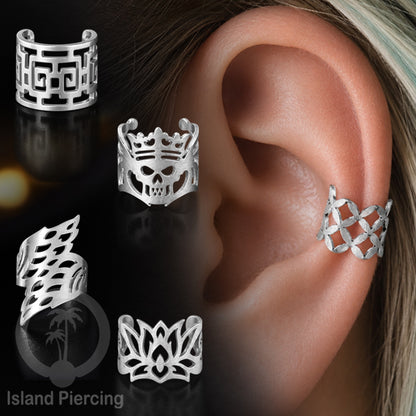 Steel Ear-cuffs warna silver, anting perhiasan stainless jepitan telinga motif yang hanya dapat di toko Island Piercing