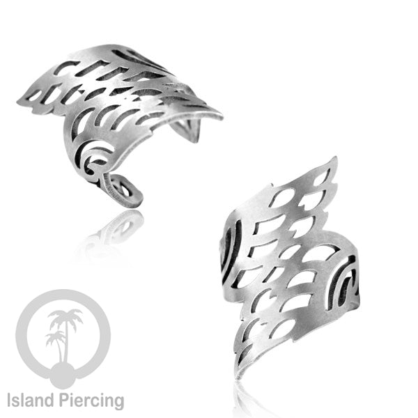 Steel Ear-cuffs warna silver, anting perhiasan stainless jepitan telinga motif yang hanya dapat di toko Island Piercing