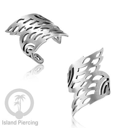 Steel Ear-cuffs warna silver, anting perhiasan stainless jepitan telinga motif yang hanya dapat di toko Island Piercing
