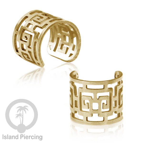 Steel Ear-cuffs warna gold, anting perhiasan stainless jepitan telinga motif yang hanya dapat di toko Island Piercing