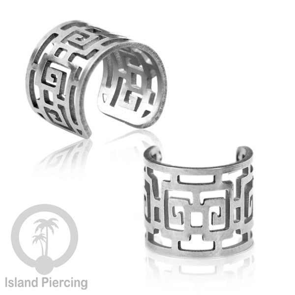 Steel Ear-cuffs warna silver, anting perhiasan stainless jepitan telinga motif yang hanya dapat di toko Island Piercing