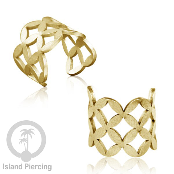 Steel Ear-cuffs warna gold, anting perhiasan stainless jepitan telinga motif yang hanya dapat di toko Island Piercing