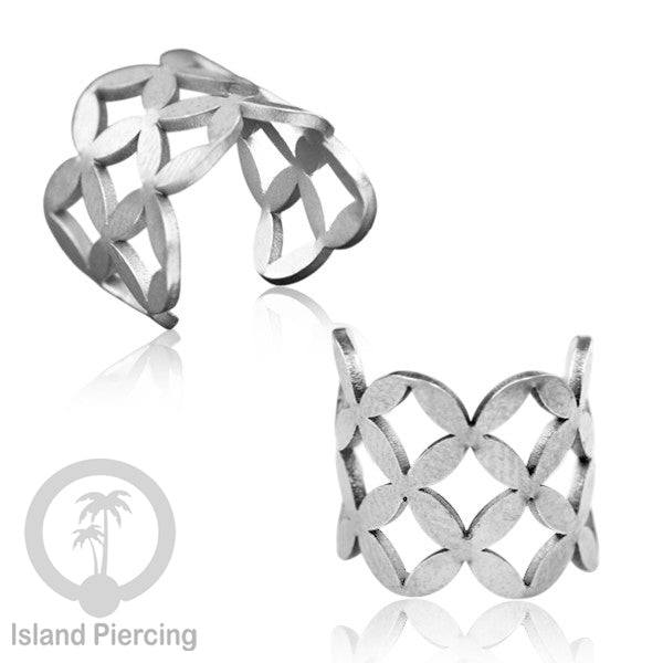 Steel Ear-cuffs warna silver, anting perhiasan stainless jepitan telinga motif yang hanya dapat di toko Island Piercing