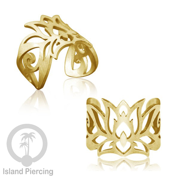 Steel Ear-cuffs warna gold, anting perhiasan stainless jepitan telinga motif yang hanya dapat di toko Island Piercing